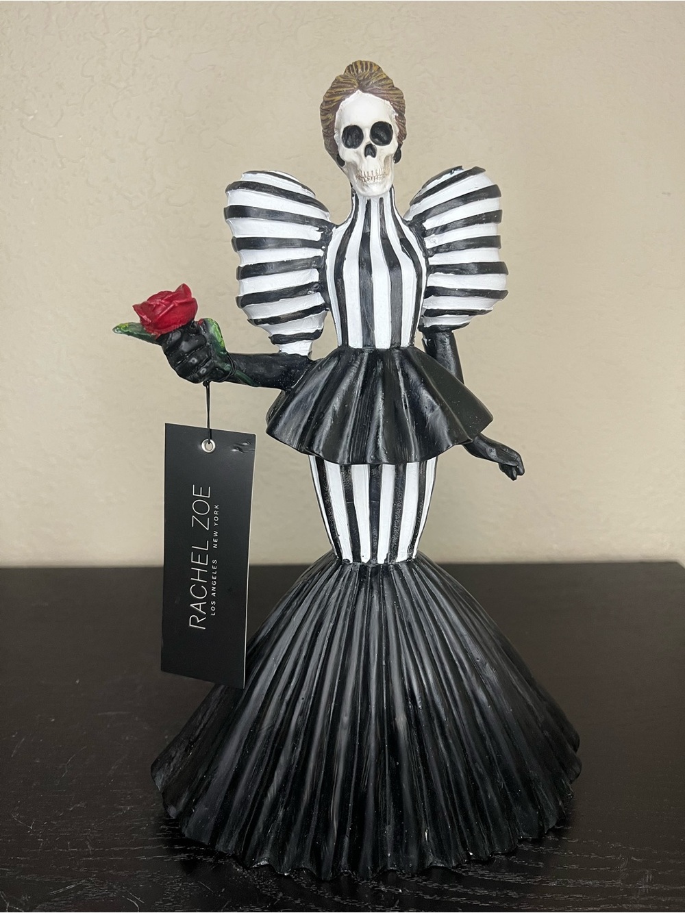 NEW Rachel Zoe Halloween Black & White Striped Skeleton Figurine